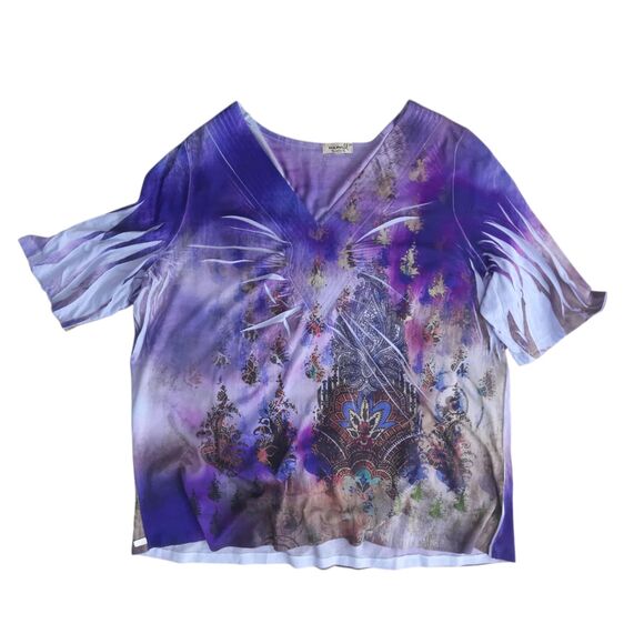 ONE WORLD Plus Size 3X Purple Boho Bohemian Blouse Top - Picture 1 of 4